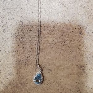 SS Swiss Blue Topaz & CZ Pendant w/ 16" Chain